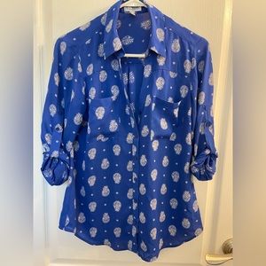 Express Paisley Blue Print portofino Shirt M